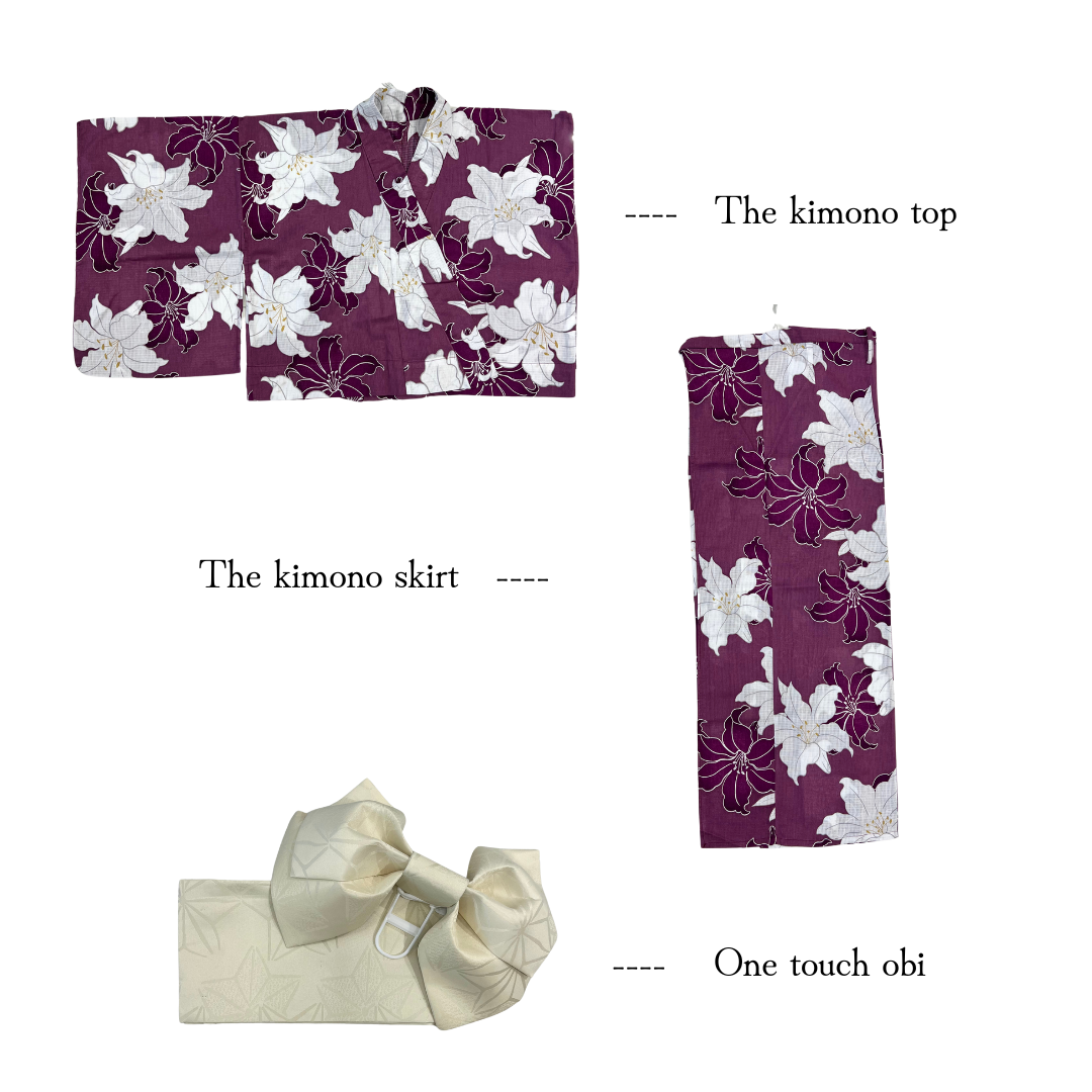 emi kimono Purple×Off white